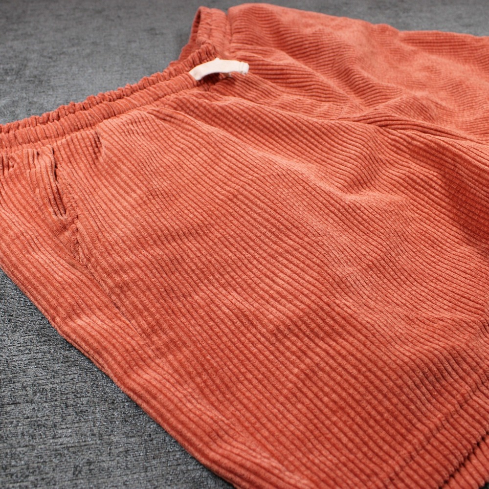 Mens Corduroy Drawstring Shorts Rust Orange Wide Wale Elastic Waist Casual L